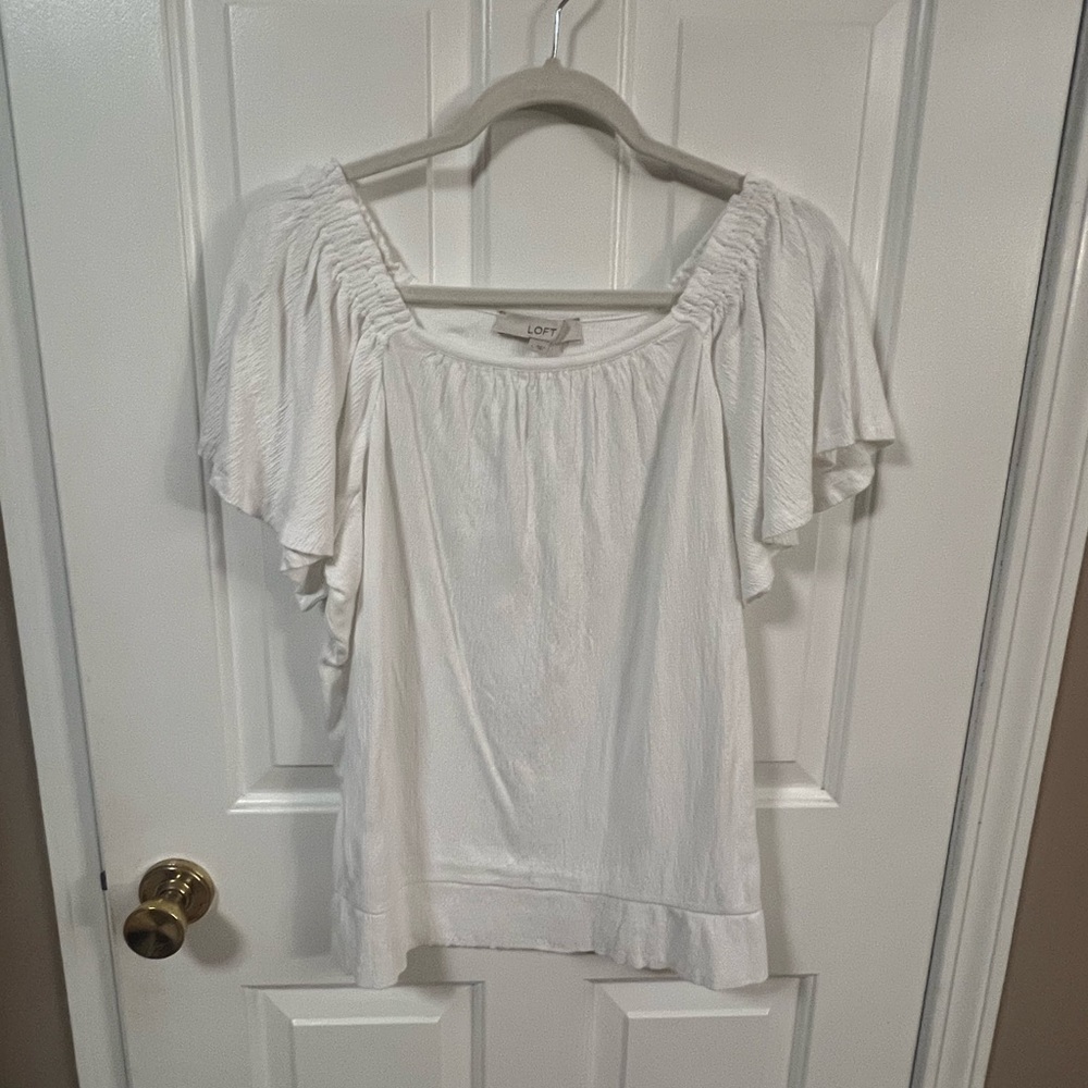 Loft White crinkle Women's Top Large